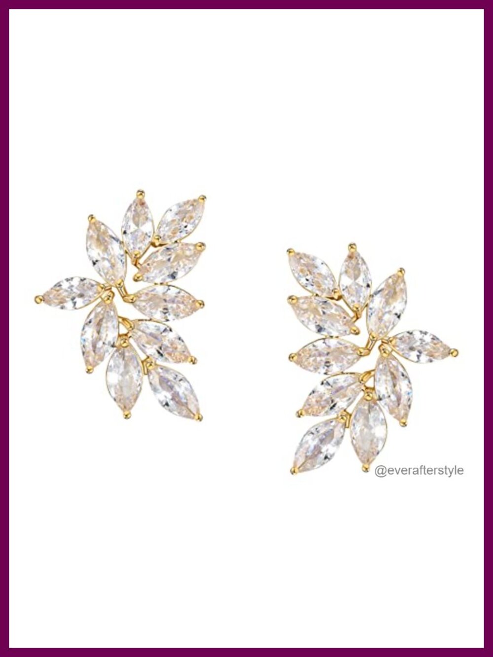 Crystal Bridal Earrings Marquise Cubic Zirconia Silver Plated Stud Wedding